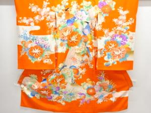 アンティーク　花鳥模様刺繍着物